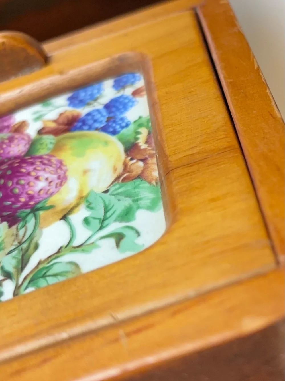 Vintage Wooden Spice Box/Apacathary-Inlay Fruit Tile Drawers-Wall Decor Storage
